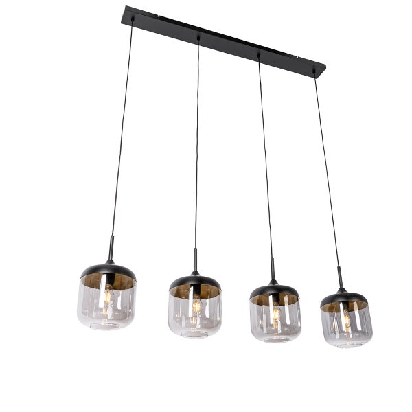 Hängelampe mit vier Leuchten und Glaslampenschirmen