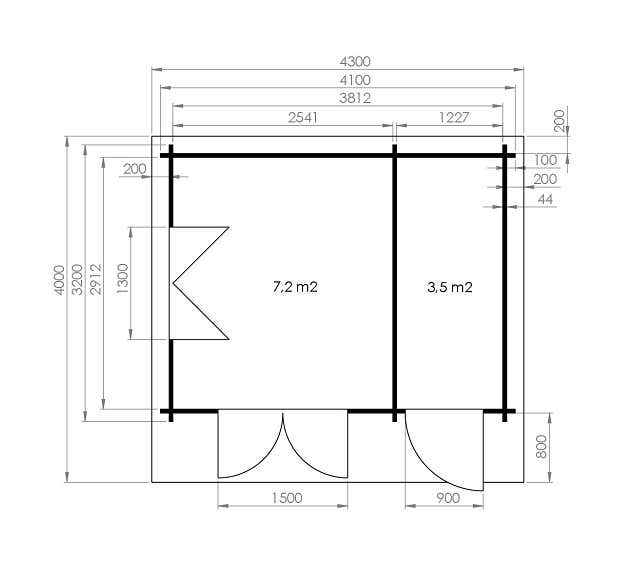Alpholz Gartenhaus Ville-44 B Premium Gartenhaus aus Holz, Holzhaus mit 44 mm Wandstärke, Blockbohlenhaus mit Montagematerial, Naturbelassen 4,1x3,2m