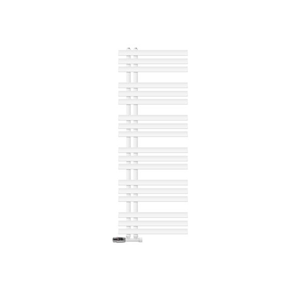 LuxeBath Badheizkörper Iron EM 500x1400 mm Weiß Mittelanschluss mit Anschlussgarnitur und Thermostat Eck Wand, Design Heizkörper Bad Heizung Handtuchwärmer Handtuchtrockner Handtuchheizkörper