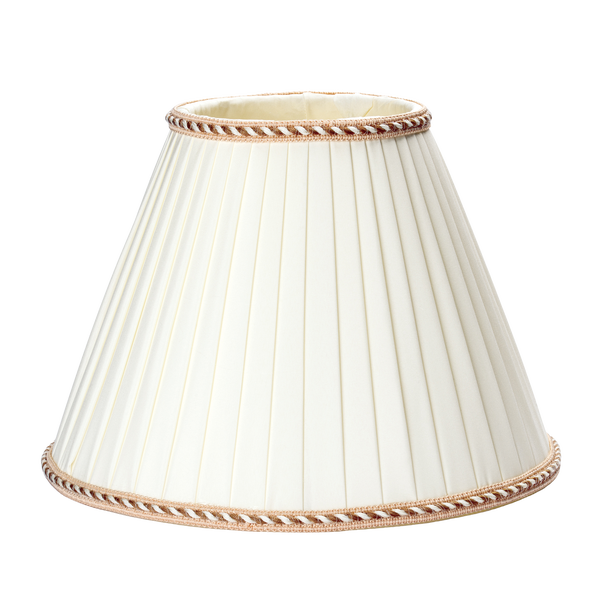 Ersatz Lampenschirm Stoffschirm creme weiß mit brauner Borte Schirm Aufnahme f. Fassung E27 beige Falten (26x18cm)