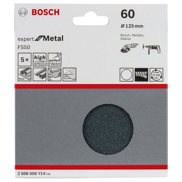 Bosch Expert F550 Schleifvlies für Metall, Durchmesser 125 Millimeter, Körnung 60