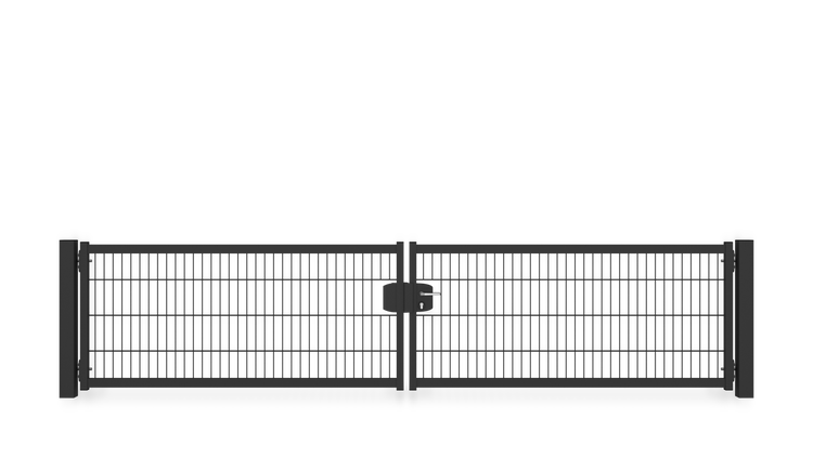 Gartentor ZAUNGURU BASIC-Line Berlin aus Metall, Höhe: 83cm, Breite: 388cm, 2-flügelig inkl. Pfosten, Schloss und Zubehör, Feuerverzinkt und zusätzlich in RAL 7016 Anthrazitgrau pulverbeschichtet