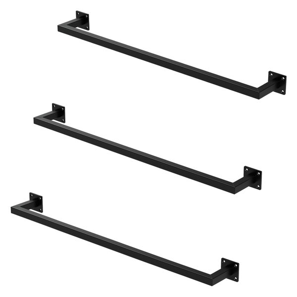 ML-Design 3er Set Kleiderstange Rechteck für die Wand, T12cm x B90cm, Schwarz, aus Stahl, Garderobenstange U-Form, Kleiderständer Wandmontage, Kleidergestell Garderobenhalter, inkl. Montagematerial