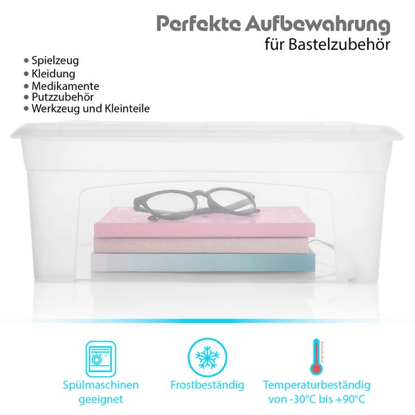 BigDean 5 Stück Aufbewahrungsbox mit Deckel 10L robust & stapelbar aus lebensmittelechtem Kunststoff – Plastikbox transparent Made in Germany