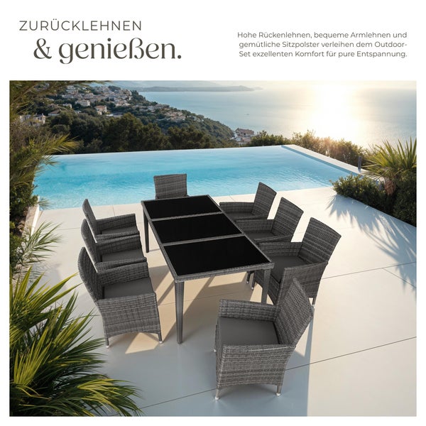 Rattan Sitzgruppe tectake Menorca 2 Bezugssets, inklusive Schutzhülle mit Aluminiumgestell grau