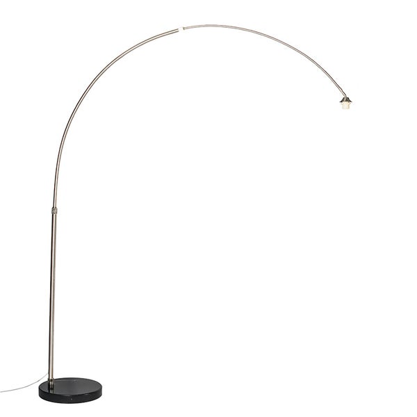 QAZQA - Modern Bogenlampe Stahl I Silber I nickel matt ohne Schirm - XXL I Wohnzimmer - Stahl Länglich - LED geeignet E27