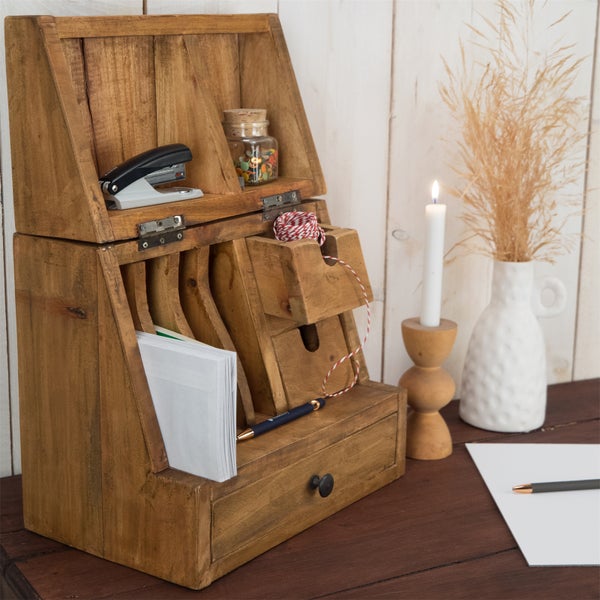 Organizer Case Mahagoni Massivholz, klappbarer Deckel naturfarben