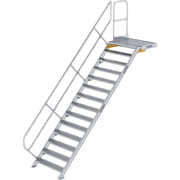 Günzburger Steigtechnik Treppe mit Plattform 45° Stufenbreite 1.000 mm 14 Stufen Aluminium geriffelt - 600474
