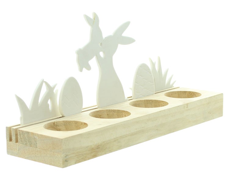 FRANK FLECHTWAREN | Teelichthalter Osterwiese, 6tlg., HOLZ, PORZELLAN, 28 x 8 x 12 cm