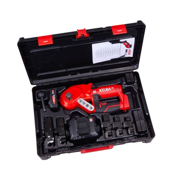 Virax Radialpresswerkzeug im Werkzeugkoffer mit Akku, Ladegerät und Pressbacken