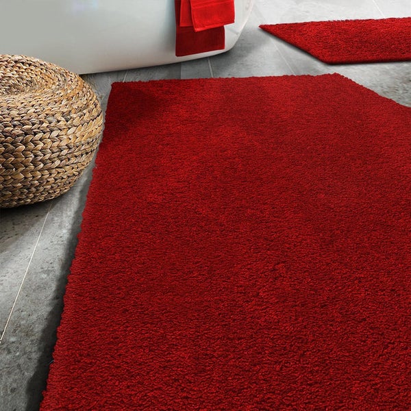 FLOORDIREKT Badematte Sky Soft - Reckteckig - Rutschhemmende Rückseite - Rot - 80 x 150 cm
