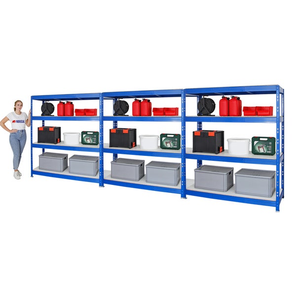 PROREGAL Mega Deal 3x Profi Schwerlastregal Rhino HxBxT 180 x 160 x 60 cm 4 Melamin-Ebenen 16mm Fachlast 500 kg Blau