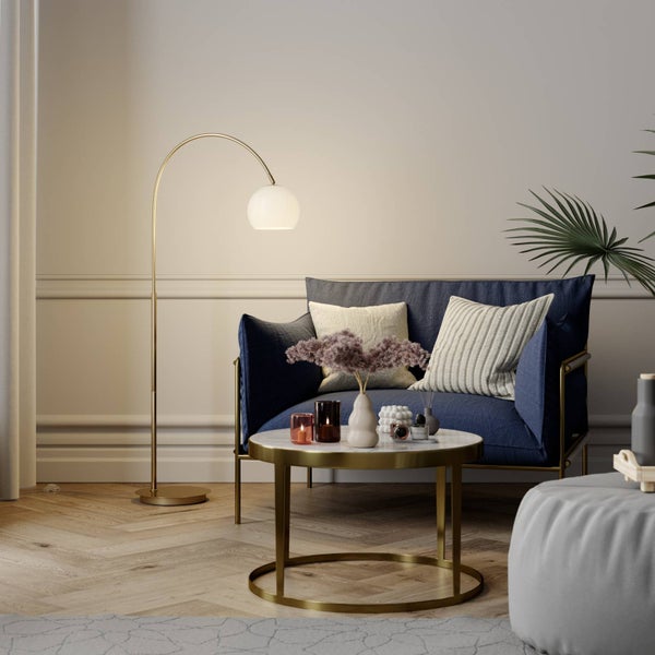 Lindby Stehlampe (Bogenleuchte) Cynthia (Modern) in Gold / Messing aus Glas (1 flammig, E27) - Bogenlampe Stehleuchte Floor Lamp Standleuchte Wohnzimmerlampe Wohnzimmerleuchte