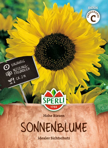 Samenpaket für Sonnenblume Hohe Riesen von Sperli, einjährige Pflanze, nützlingsfreundlich, Wuchshöhe circa 2 Meter.