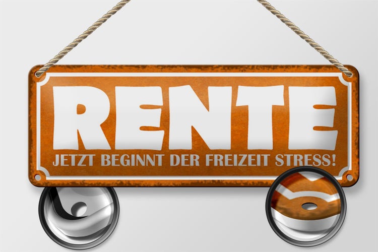 Blechschild Spruch 27x10cm Rente beginnt Freizeit Stress Dekoration