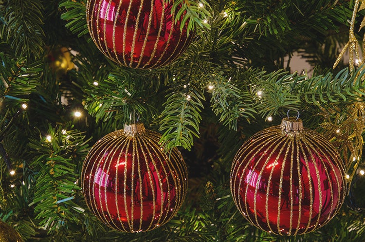 Bordeaux glanz 8cm Glaskugel mundgeblasen und handdekoriert (GMK), 6 Stck., Weihnachtsbaumkugeln, Christbaumschmuck, Weihnachtsbaumanhänger