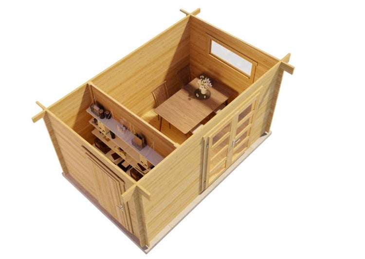 Alpholz 2-Raum Gartenhaus Kampen aus Holz in braun Gartenhütte Wandstärke: 40 mm Geräteschuppen