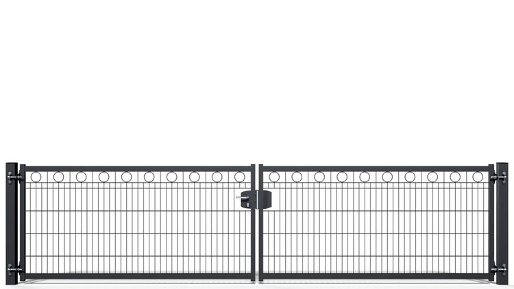 Gartentor ZAUNGURU BASIC-Line Berlin Kreis aus Metall, Höhe: 103cm, Breite: 441cm, 2-flügelig inkl. Pfosten, Schloss und Zubehör, Feuerverzinkt und in RAL 7016 Anthrazitgrau pulverbeschichtet