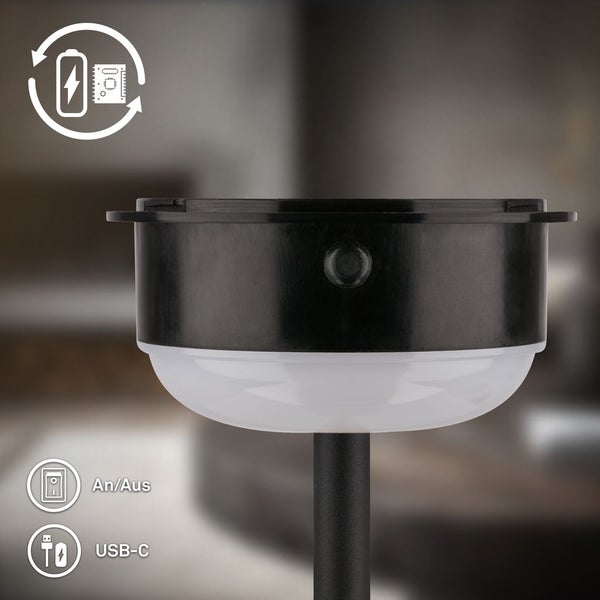 Briloner Booha LED Tischlampe kabellos IP44, Dimmbar, Touch, Akku, Spritzwasserschutz, Schwarz-Holz, Ø16 x 35 cm