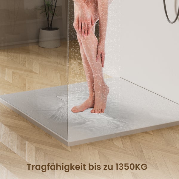 EMKE Duschkabinen-Set Eckeinstieg 90 x 90 x 185 cm, 6 mm ESG Sicherheitsglas, rahmenlos, mit rundem Griff, inkl. weiß Duschtasse