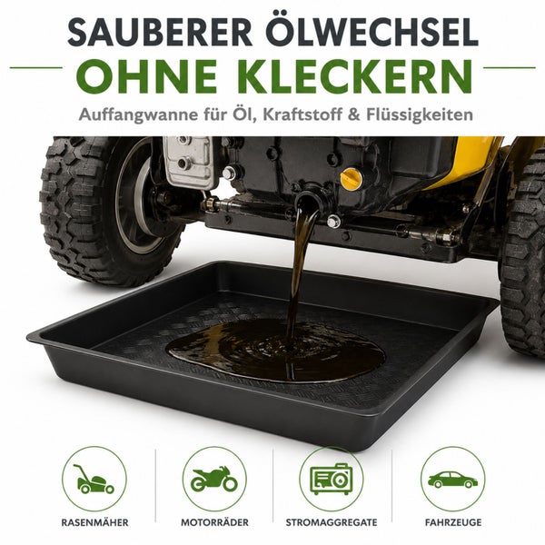 Auffangwanne für Öl und Flüssigkeiten beim Ölwechsel, geeignet für Rasenmäher, Motorräder, Stromaggregate und Fahrzeuge.