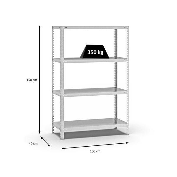 PROREGAL Fachbodenregal Schraubsystem Heavy-Duty Grundregal HxBxT 150 x 100 x 40 cm 4 Ebenen Fachlast 350 kg Beidseitig Nutzbar Lichtgrau