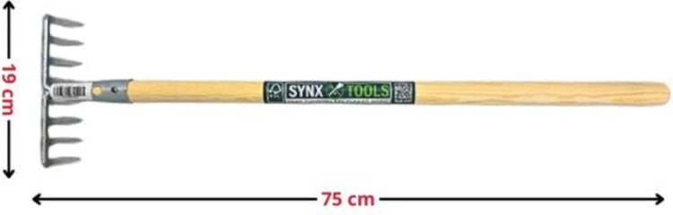 Synx Tools Rechen mit Holzstiel, 75 cm Länge und 19 cm Breite