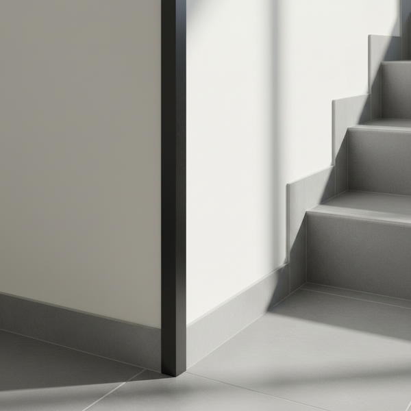 Fliesen Treppenkante mit Metall Eckschutzprofil an einer gefliesten Treppe in einem modernen Innenraum