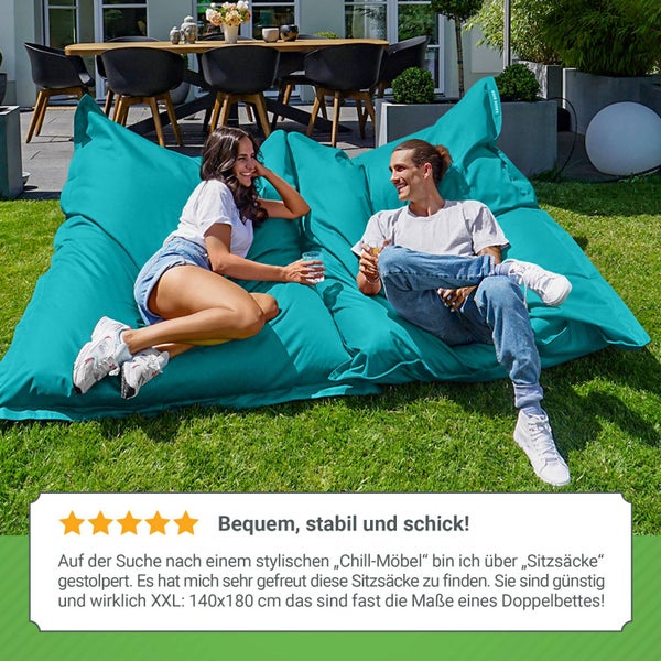 Green Bean Sitzsack XXL 140x180cm 380 Liter Kinder & Erwachsene Bean Bag EPS Perlen Füllung Riesensitzsack Groß Draußen Outdoor Liegekissen Waschbar Wetterfest Lounge Sitzkissen Bodenkissen Türkis