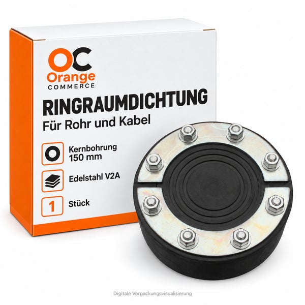 Ringraumdichtung für Kernbohrung 150 Millimeter aus Edelstahl V2A inklusive Verpackung von Orange Commerce