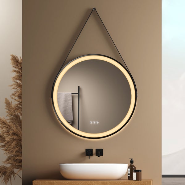 EMKE Badspiegel mit Beleuchtung LED-Spiegel mit Touchschalter ф60cm,  rund, Anti-Beschlag, 3 dimmbare Lichtfarben