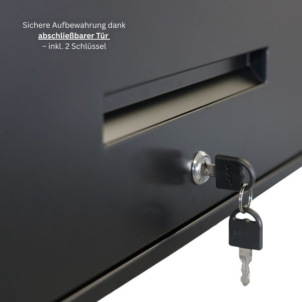 Detailansicht eines Briefkastens mit abschließbarer Tür und zwei Schlüsseln