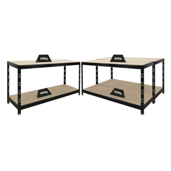 PROREGAL Mega Deal 3X Werkbank Tiger | 300 kg pro Fachboden | HxBxT 90x140x60cm | Schwarz
