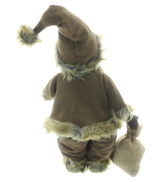 Dekofigur Weihnachtsmann mit Mütze und Sack von hinten