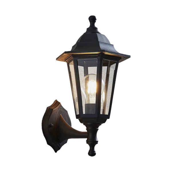 Lindby Wandlampe aussen, Aussenwandleuchte Laterne schwarz spritzwassergeschützt IP44 1xE27 max. 60W ohne Leuchtmittel Außenleuchte antik Look
