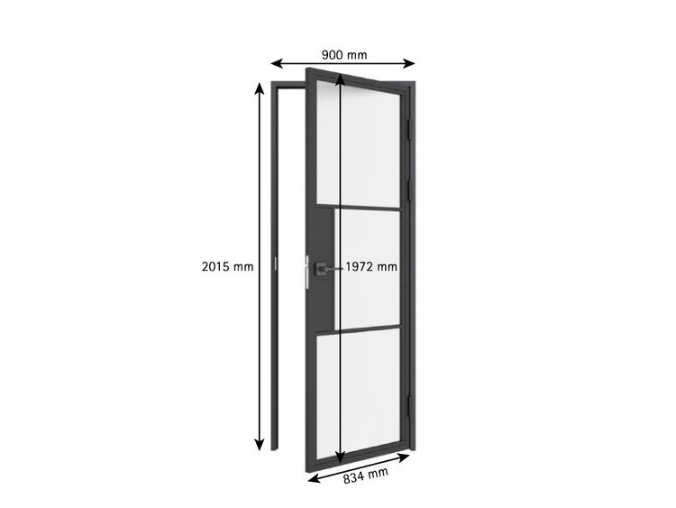 Glastür satiniert Komplettset mit Beschlag Loftstil 834x1972mm DIN Rechts  - Türklinke Drehtür