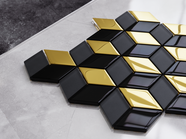 Glasmosaik auf Netz für Bad und Küche 26.5cm x 30.5cm - Black mirror