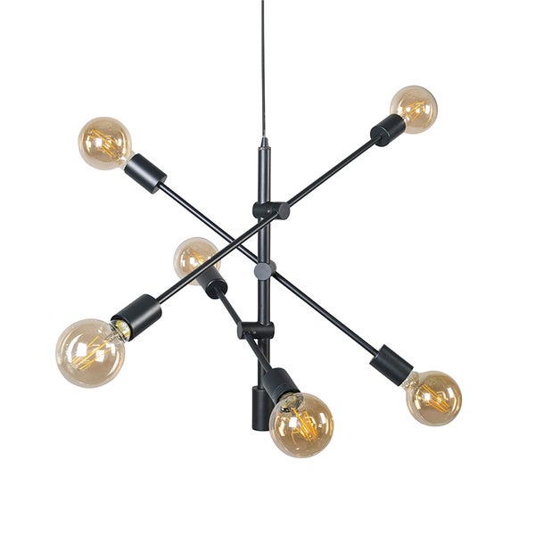 Moderne Pendelleuchte mit sechs Leuchtarmen und dekorativen Glühbirnen im Industriestil