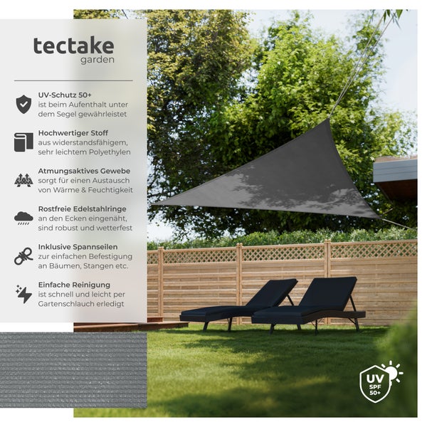 Sonnensegel tectake  inklusive Spannseile dreieckig mit UV-Schutz 50+ grau