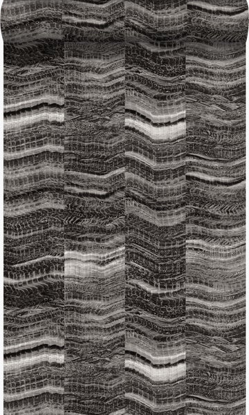 Origin Wallcoverings Tapete Zick-Zack-Mamorstreifen Schwarz - 53 cm x 10,05 m - 337250