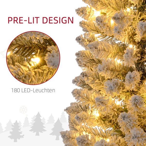 HOMCOM Künstlicher Weihnachtsbaum, 210 cm Christbaum mit 180 LED-Lichten 405 Astspitzen faltbar Standfuß, für Weihnachtsfest, Indoor, Grün+Weiß