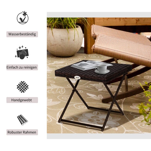 Outsunny Beistelltisch, 40L x 40B x 40H cm, Stahl, PE-Rattan, braun