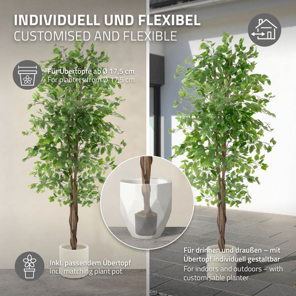 Künstlicher Baum mit passendem Übertopf für den Innen- und Außenbereich