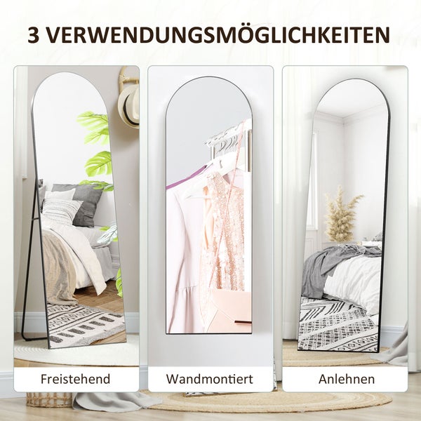 HOMCOM Ganzkörperspiegel, 150 x 50 cm Wandspiegel mit Ständer, Bogen-Design, Standspiegel mit Splitterschutzfolie, für Wohnzimmer, Schlafzimmer, Schwarz