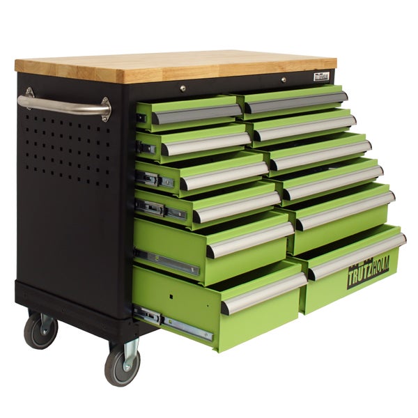Werkstattwagen DELUXE 2 x 6 Schubladen bestückt 92x123 cm mit massiver Arbeitsplatte