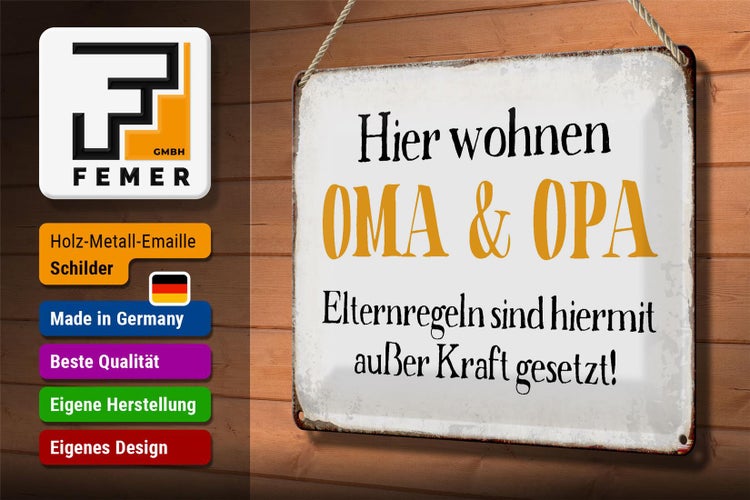 Blechschild Spruch 30x20cm hier wohnen Opa und Oma Retro