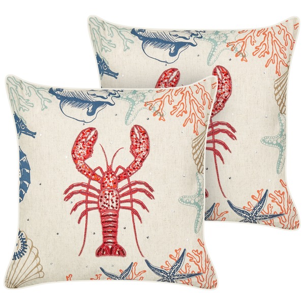 Dekokissen 2er Set KELP Leinen 45 x 45 cm Beige Tiermuster