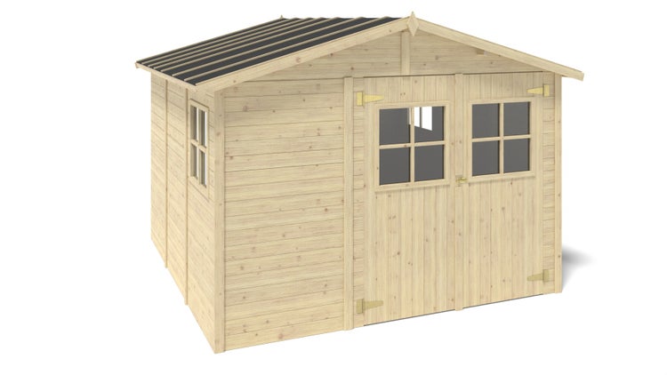 Holzgartenhaus mit Fenstern im Garten