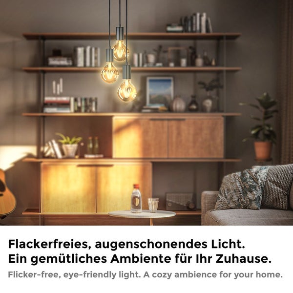 LED Glühbirne E27 2er Set - 4W, 360lm, G80, Edison, 2200K, bernstein