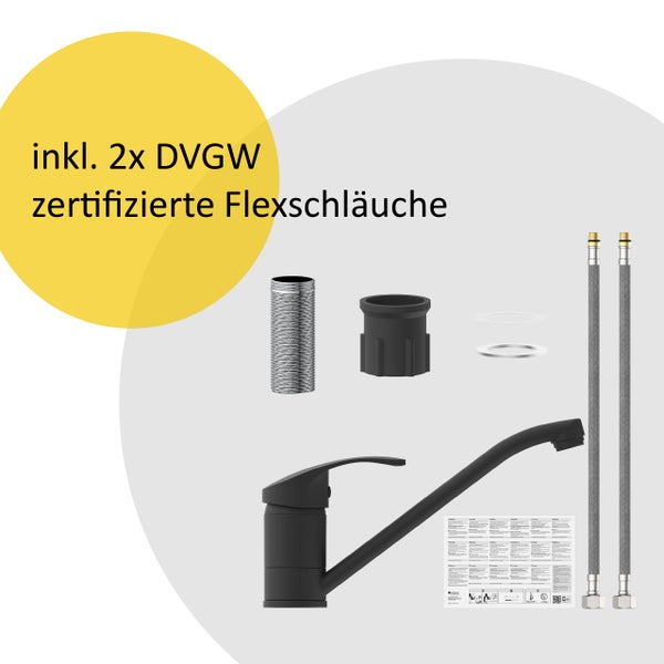 instmaier Küchenarmatur K1 | 360° schwenkbar | Wasserhahn Küche | Spültischarmatur Schwarz Matt | mit Zentralverschraubung